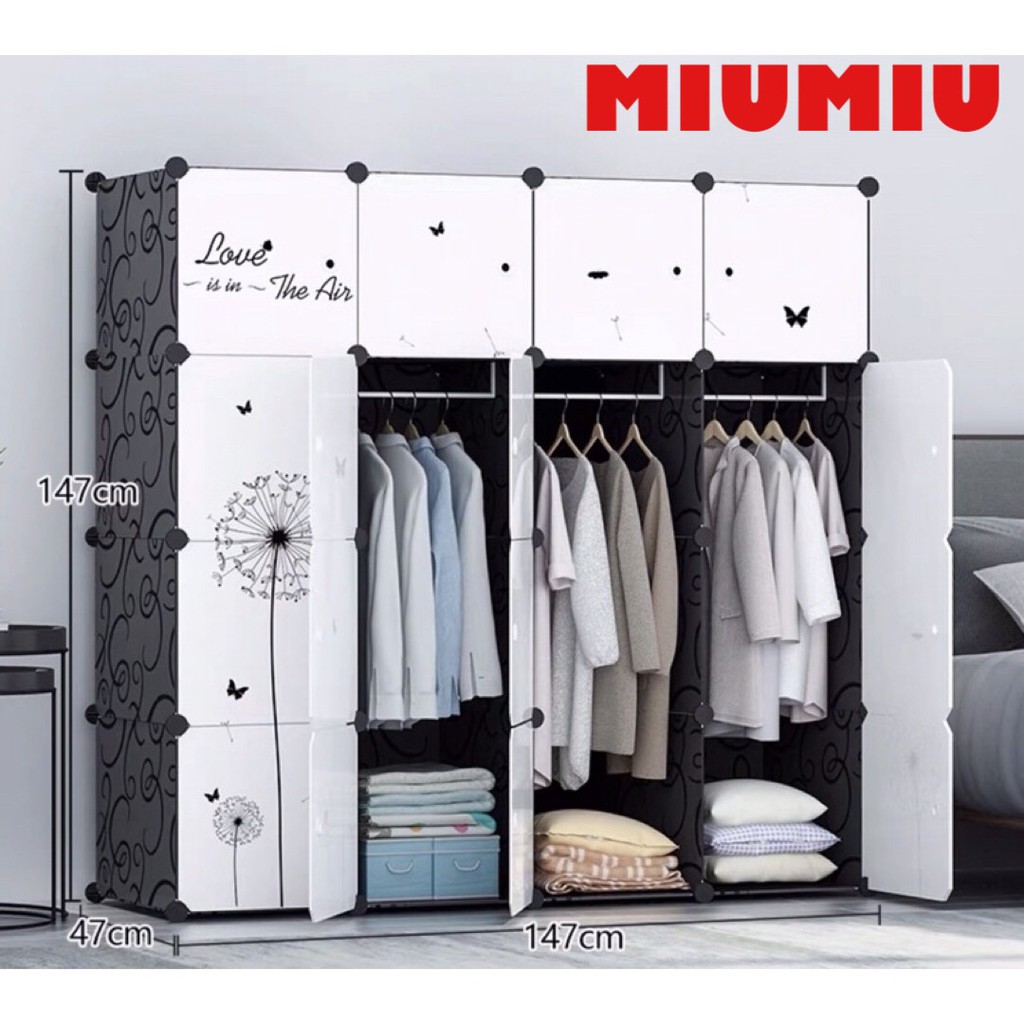 Tủ nhựa ghép 16 ngăn MiuMiu loại sâu 47 cm ( Tặng Móc Treo Hông Tủ)