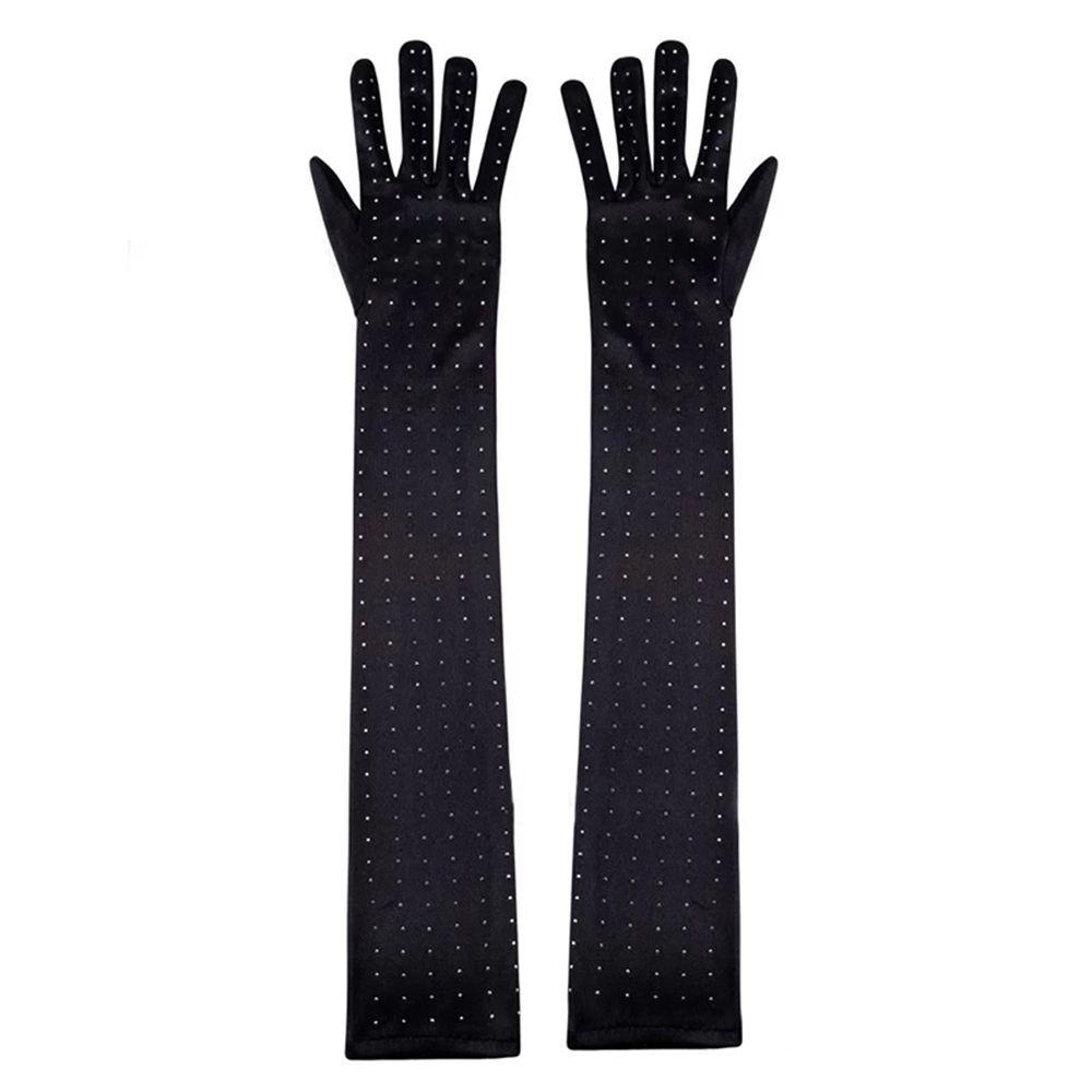 Găng Tay Vải Satin Phối Lưới Đính Kim Sa Lấp Lánh Toàn Diện Thời Trang Quyến Rũ Cho Nữ