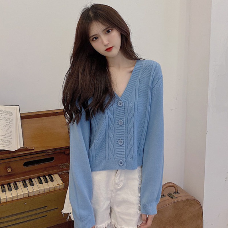 Áo Khoác Cardigan Dệt Kim Thiết Kế Cổ Chữ V Thanh Lịch