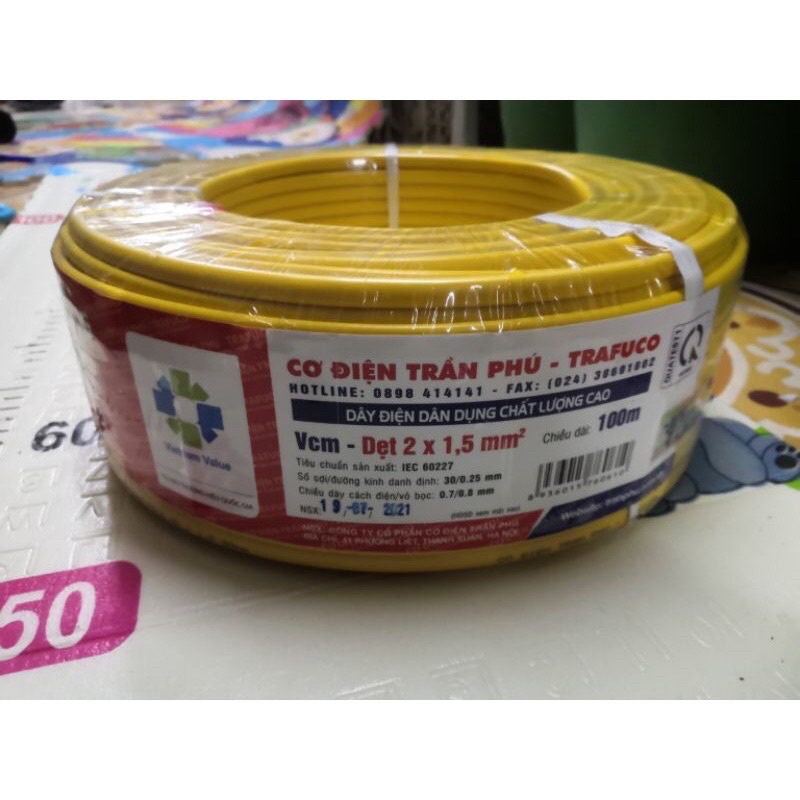 Dây điện trần phú 2x0.75, 2x1, 2x1.5  bảo hành 12 tháng