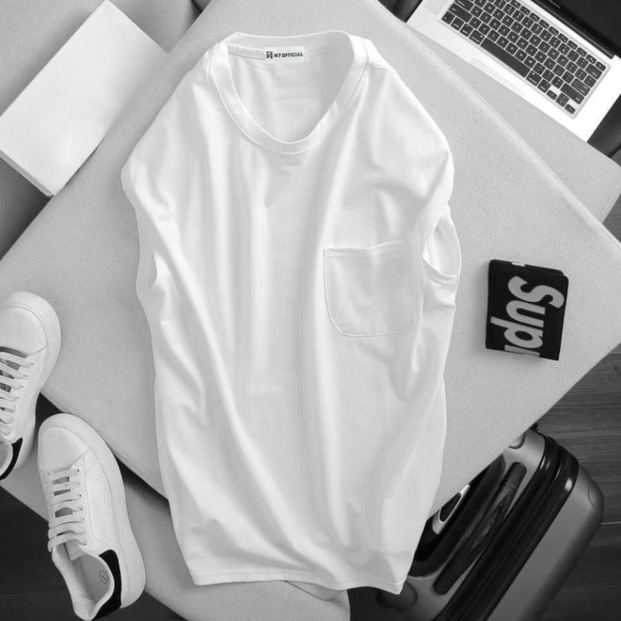 ! Áo thun TANKTOP TRƠN CÓ TÚI  Unisex N7 Basic Tee mùa hè phông trơn nam nữ tay lỡ oversize form rộng đường phố . Đẹp