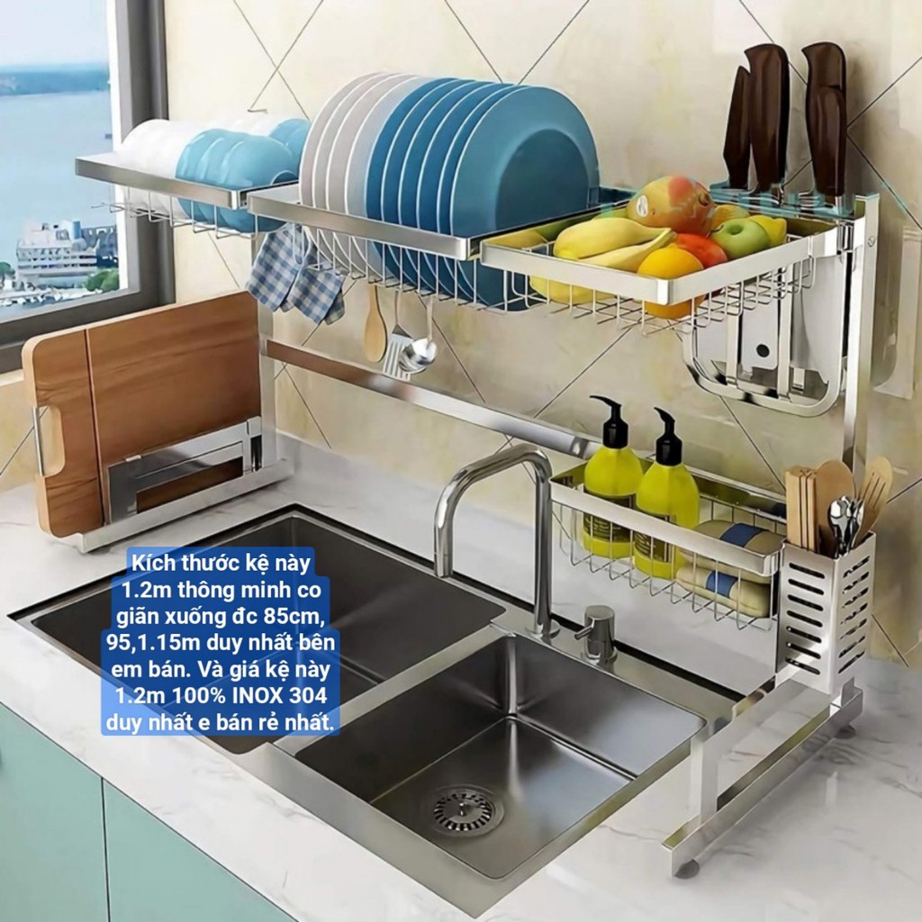Kệ 1.2M CO GIAN Để Chén Đĩa Thông Minh Trên Bồn Rửa Bát inox 304 Cao Cấp ( KÍCH THƯỚC NÀY KHÔNG SHOP NÀO RẺ BĂNG)