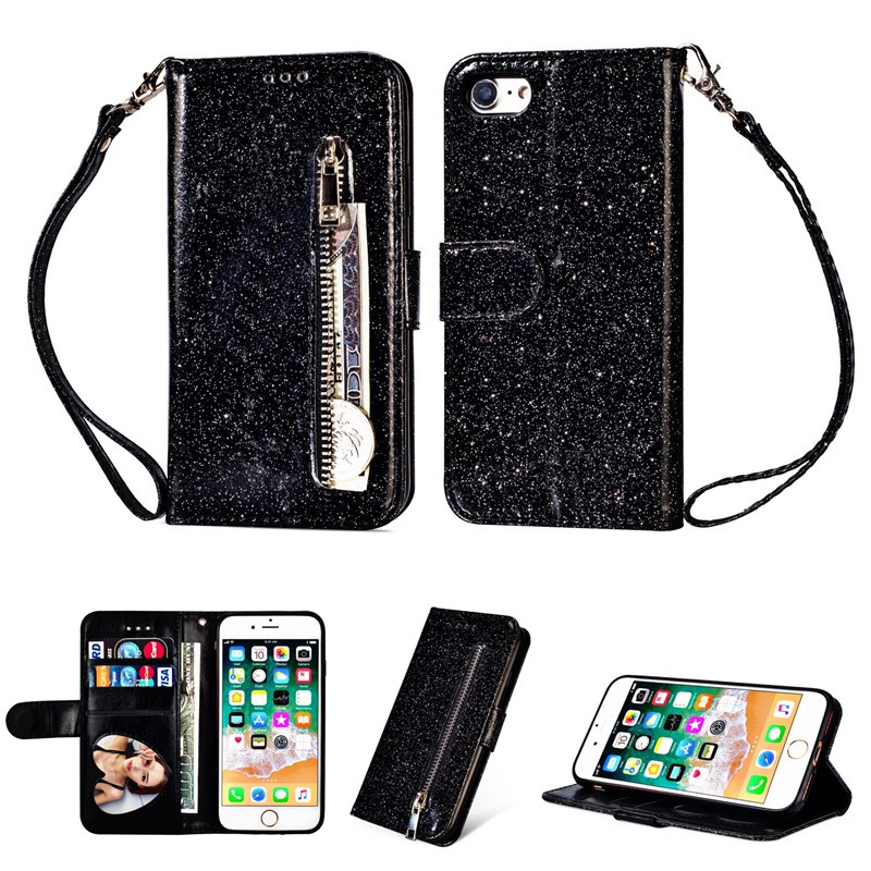 Bao da hình ví tiền lấp lánh có dây kéo cho điện thoại iPhone 6 6S 7 8 6S Plus 7 Plus 8 Plus | BigBuy360 - bigbuy360.vn