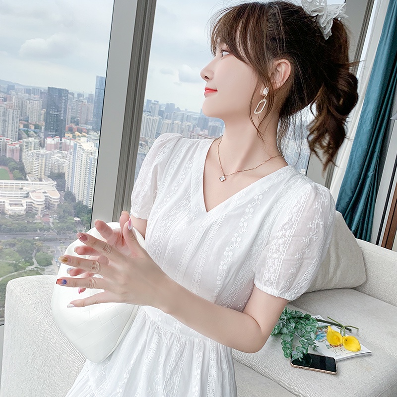 Đầm Cưới Cotton Dáng Dài Màu Trắng Phong Cách Pháp YK5K