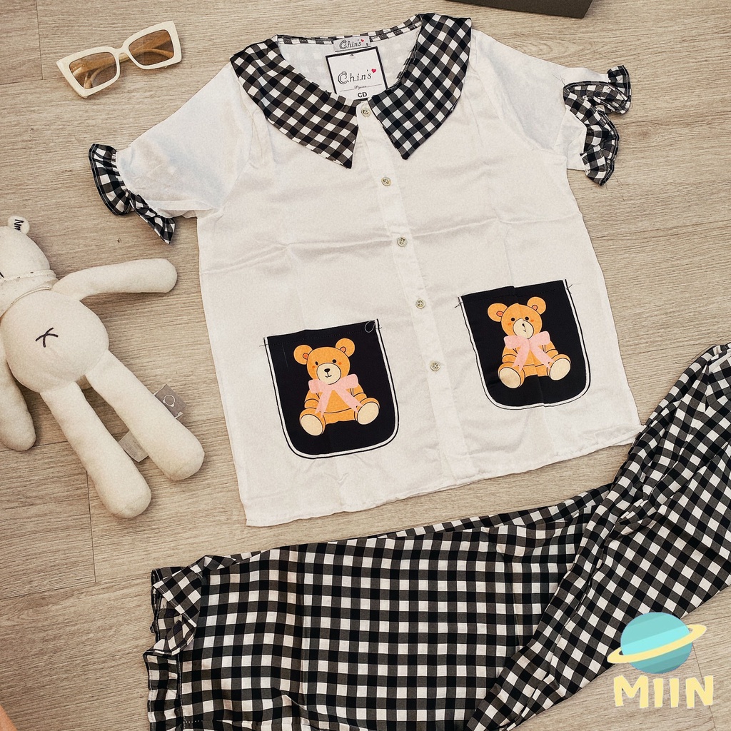 [NGỦ CAO CẤP] BỘ PYJAMA PHA KẺ TÚI GẤU - CHẤT LIỆU LATIN CAO CẤP - PHIÊN BẢN ĐÁNG YÊU