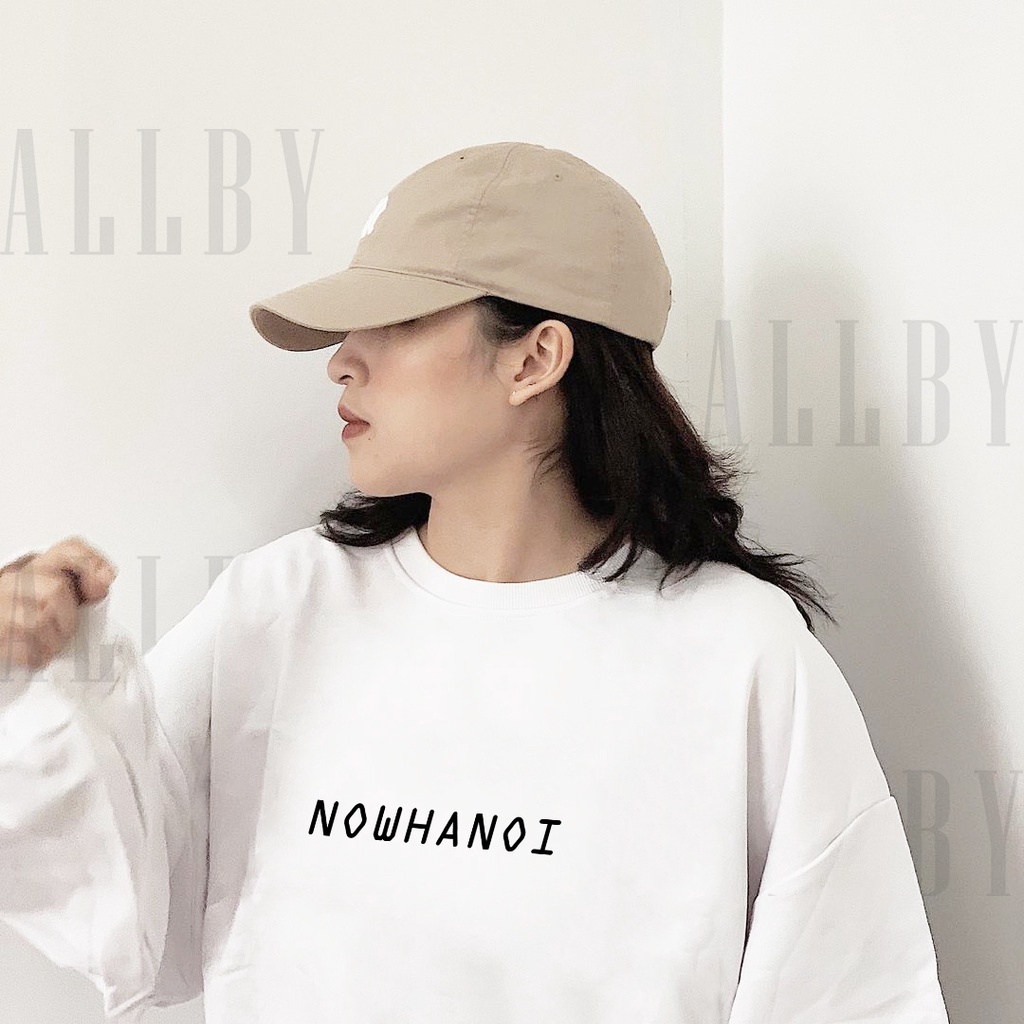 Áo Sweater Nam Nữ Now Hà Nội , áo hoodie nỉ nam nữ form rộng Unisex chất nỉ Da Cá in chữ đen trắng Allby - HN01