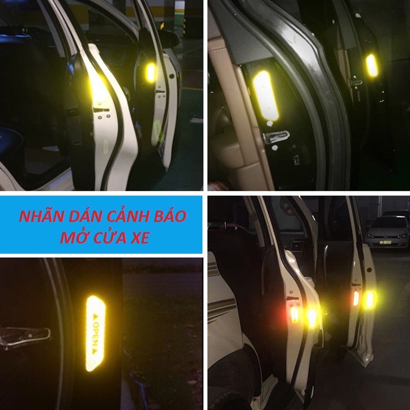 Bộ 4 Miếng Tem Dán Phản Quang - Open - Cảnh Báo An Toàn Khi Mở Cửa Xe Ôtô Cho Người Đi Đường Phía Sau. TakyHome 9700