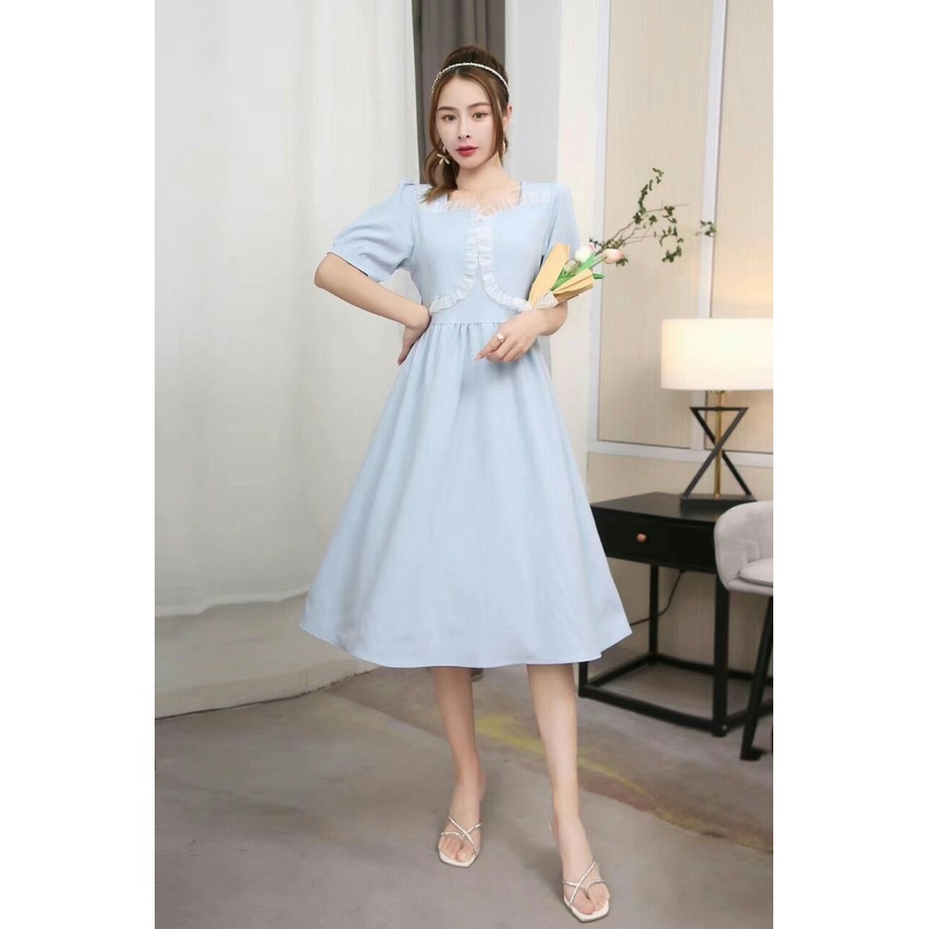 Váy Thiết Kế Công Sở Cao Cấp,Dáng Dài Tay Ngắn Cổ Vuông Dự Tiệc Sang Chảnh A004 Lin Store66