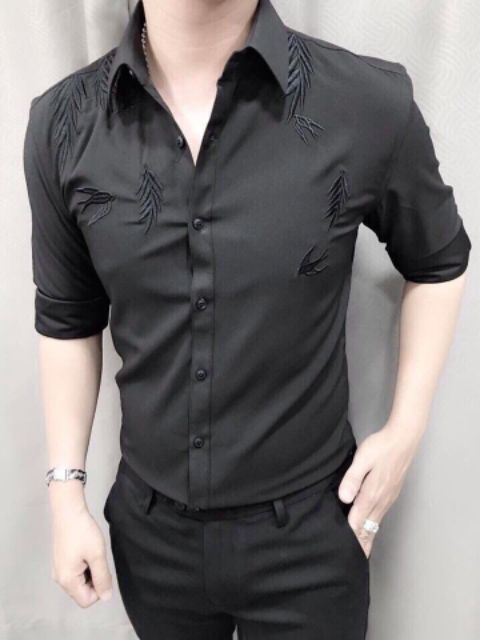 Áo sơ mi nam đen thêu cực đẹp