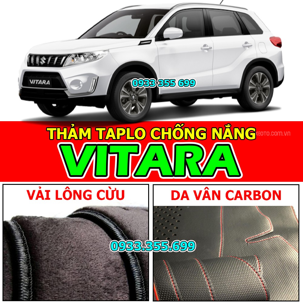 Thảm Taplo SUZUKI VITARA bằng Nhung lông Cừu hoặc Da vân Carbon, Da vân Gỗ