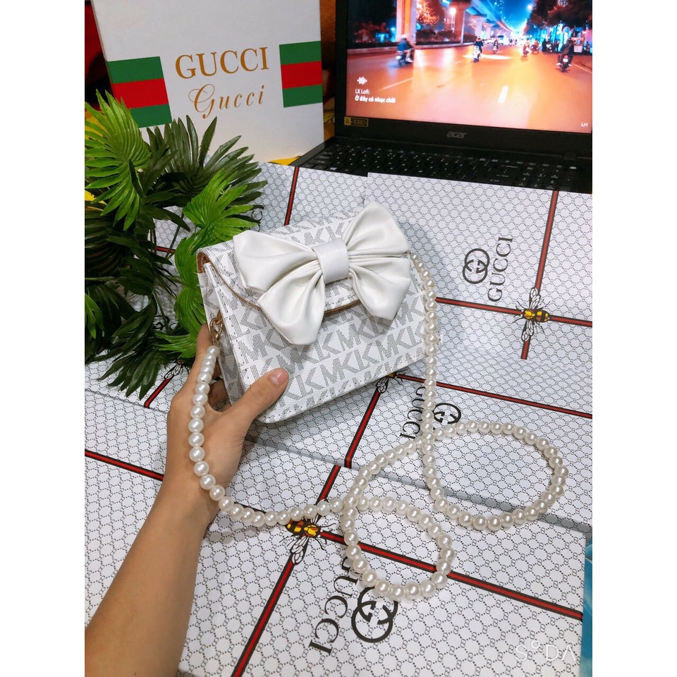 Túi Xách Nữ Đeo Chéo Quai Ngọc, Túi Đeo Vai Nữ Giá Rẻ Đẹp Đi Chơi Phong Cách Thời Trang Hàn Quốc Đen Trắng M50