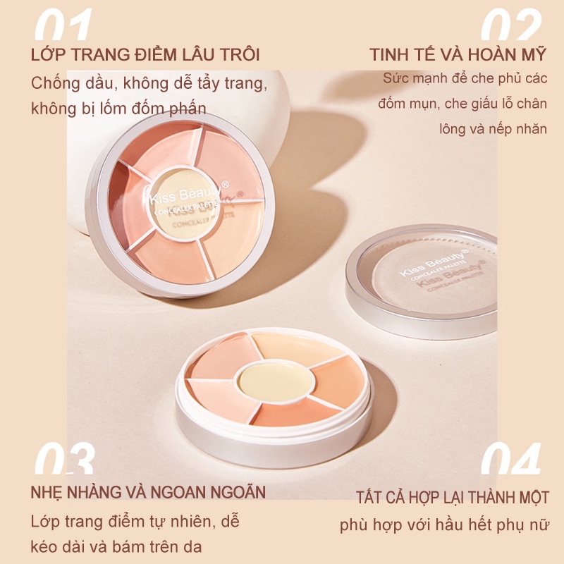 KISS BEAUTY 6 Màu Kem Che Khuyết Điểm Quầng Thâm Che Mụn，Kem che khuyết điểm đa chức năng (KB-ZX02)