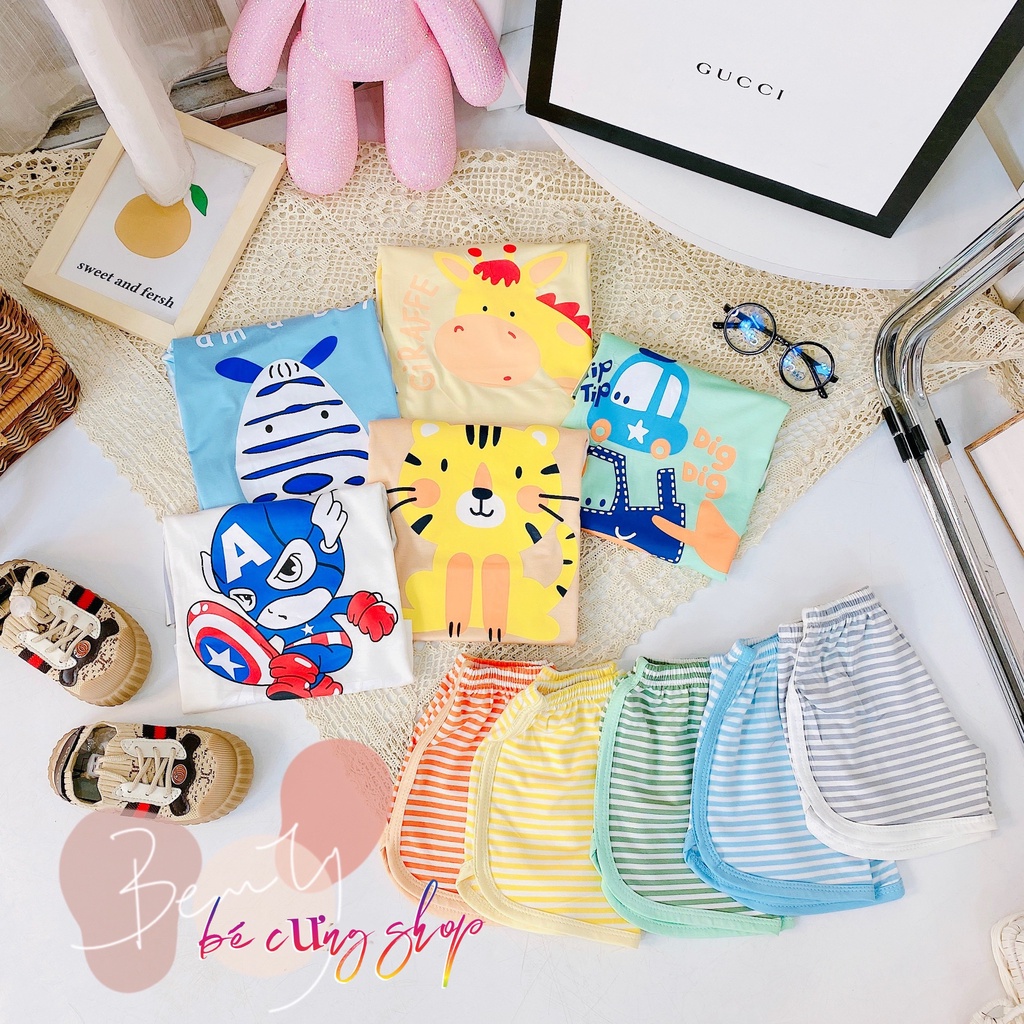Bộ đồ cộc tay MINKY MOM họa tiết đáng yêu cho bé trai bé gái từ 8- 22kg