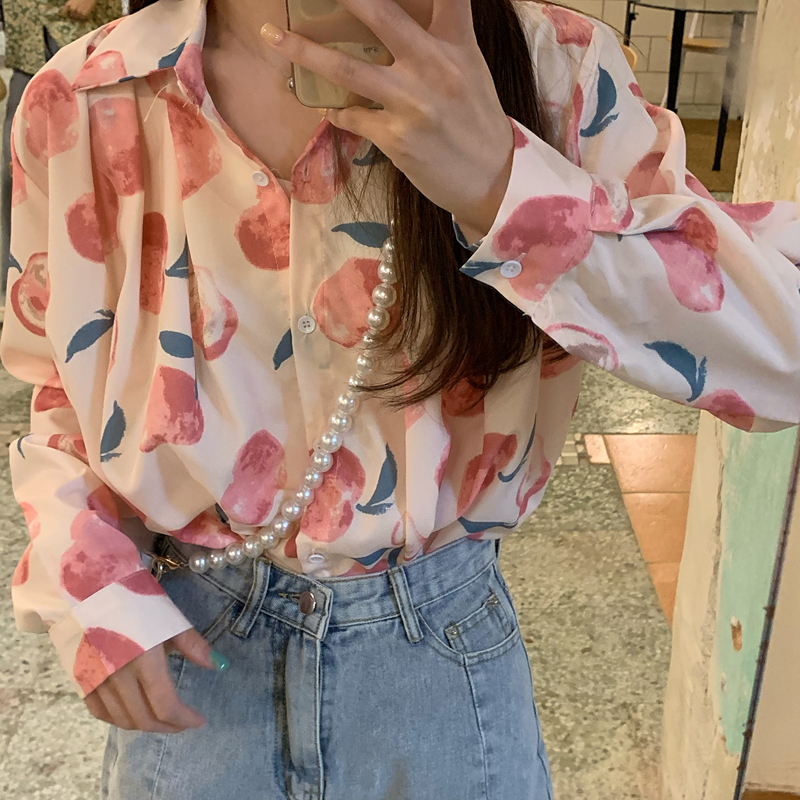 SUXI Áo Sơ Mi Voan Tay Dài In Họa Tiết Độc Đáo Phong Cách Retro Hợp Thời Trang