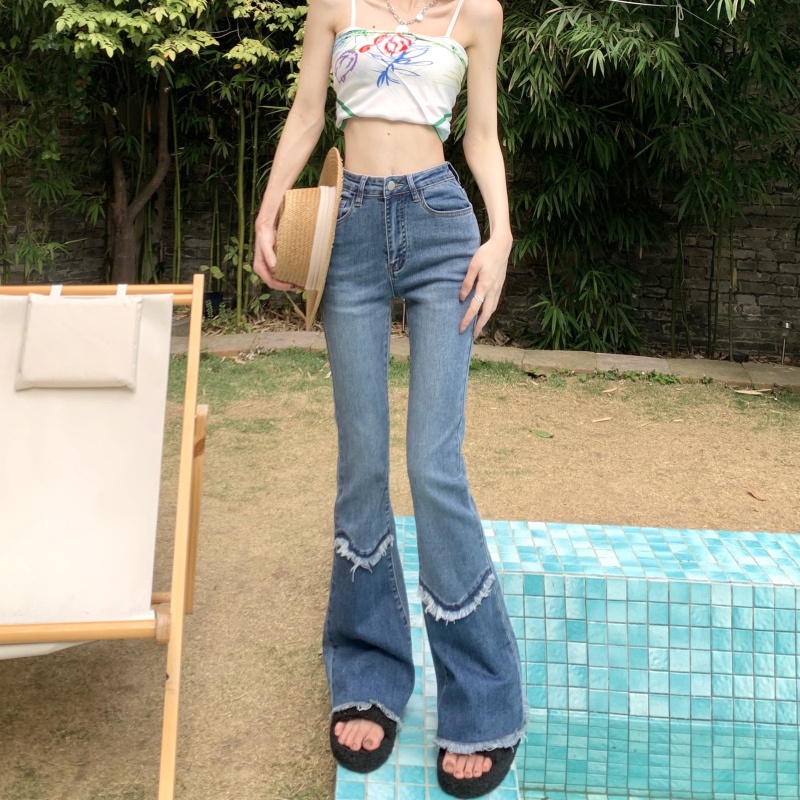 Quần jean ống rộng màu gradient trẻ trung phong cách mùa hè dễ phối đồ dành cho nữ