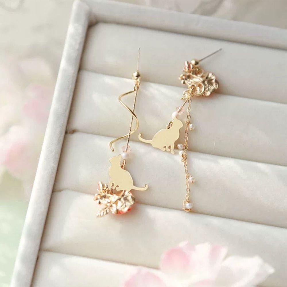 Mocho1 Bông Tai Mạ Bạc 925 Hình Hoa Lá Bất Đối Xứng Thời Trang Cho Nữ