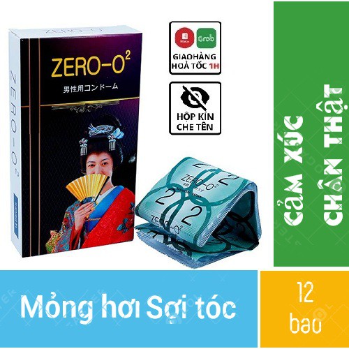 Bao cao su mỏng trơn Zero O2 [CHÍNH HẪNG 100%] size nhỏ ôm khít Nhật Bản Hộp 12C- An toàn trên dưới