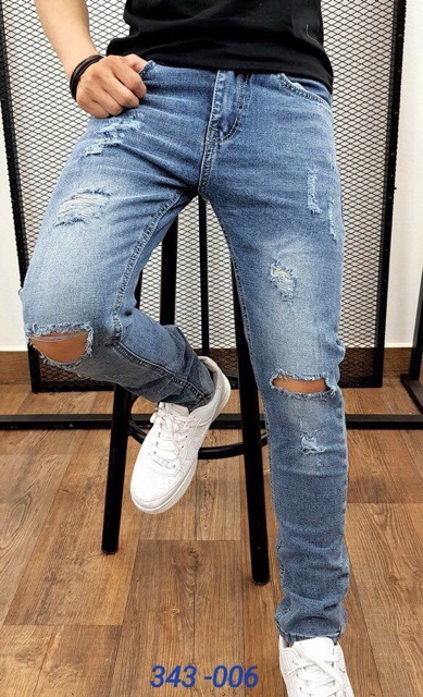 Quần jeans nam thời trang wax rách đầu gối