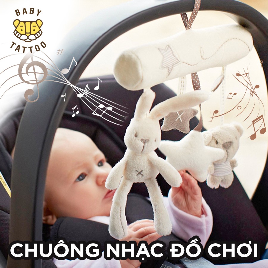Chuông nhạc đồ chơi treo xe hoặc giường ngủ cho bé hình thỏ trắng & gấu nhỏ dễ thương