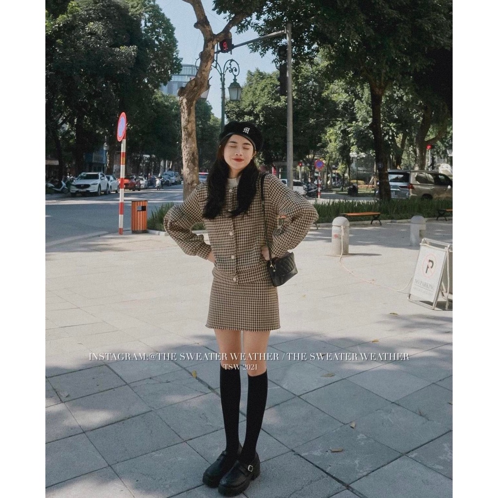 Set áo dạ kèm chân váy hoạ tiết zizac -Set dạ diện tết sang chảnh Chicclothes | BigBuy360 - bigbuy360.vn