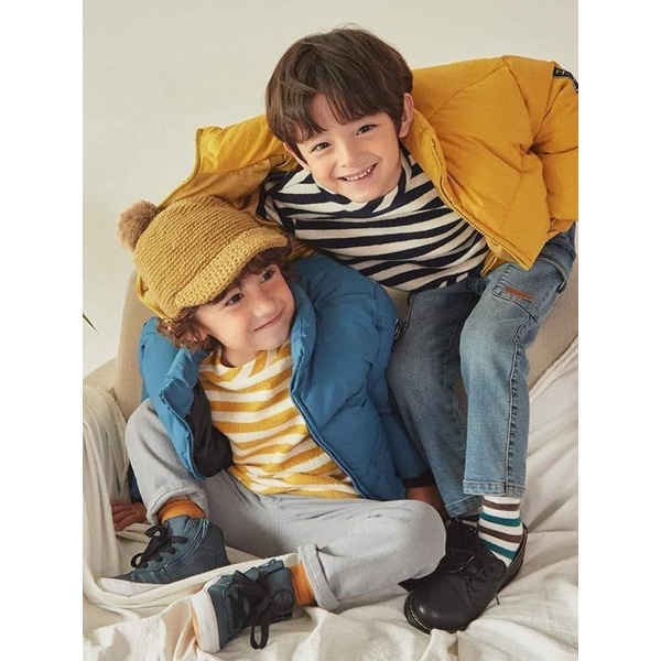 Áo kẻ xuất Hàn unisex Toto heros hai màu vàng xanh than