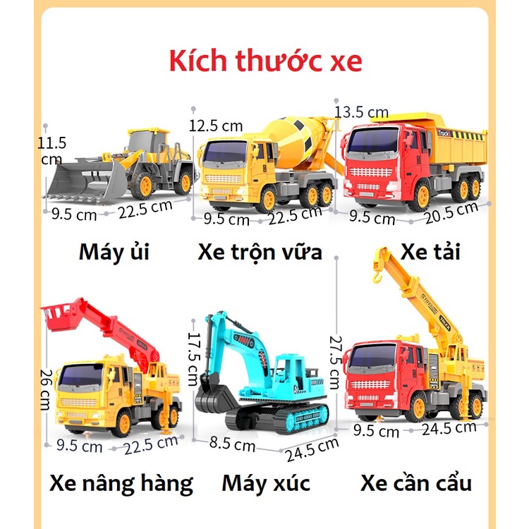 Đồ Chơi Trẻ Em, Set 6 Xe Công Trình, Cứu Hoả, máy xúc, xe tải, cần cẩu cho trẻ em