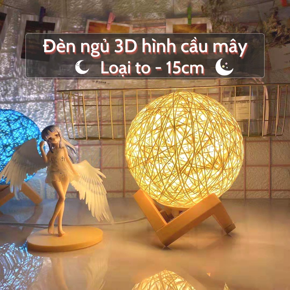 Đèn ngủ 3D decor phòng ngủ 15cm hình cầu mây trang trí phòng ngủ, đồ decor phòng ngủ, đèn led trang 