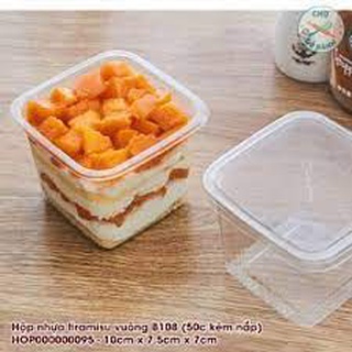 Bộ 50 hộp nhựa đựng Tiramisu vuông HT10-8 kèm nắp