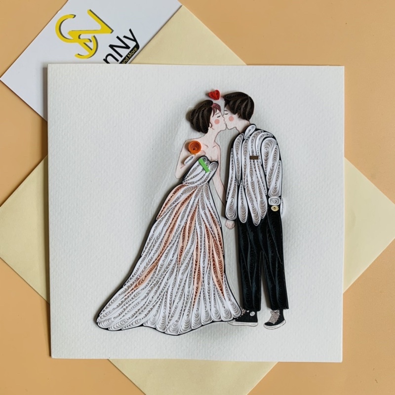 Thiệp tình yêu handmade chất liệu giấy xoắn kích thước 15X15cm