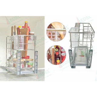Kệ gia vị Ed300, giao thớt âm tủ EDEL, giảm chấn, khay hứng nước