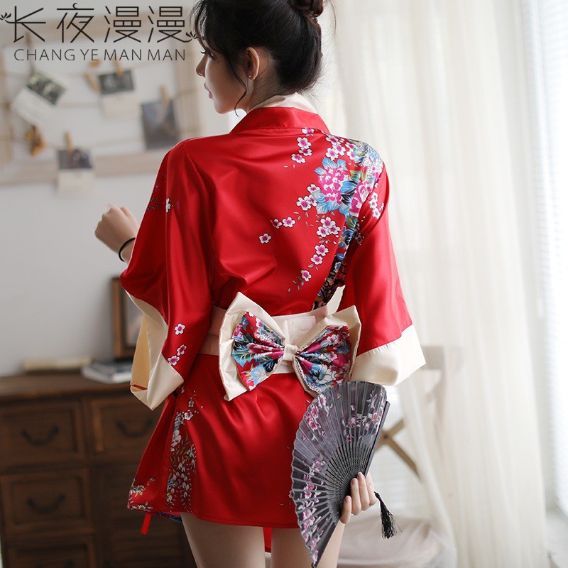 Đầm Ngủ Kimono Vải Lụa Satin Plus Size Phong Cách Nhật Bản Quyến Rũ Cho Nữ