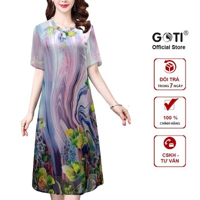 GOTI - Đầm Trung Niên Dáng Suông Rộng Eo Dáng Dài Tay Lỡ Cao Cấp Tặng Mẹ 3313 3244