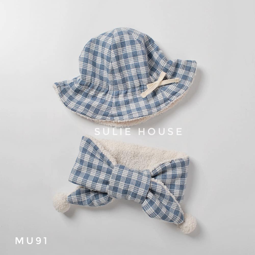 Set mũ khăn rộng vành lót lông - MU91