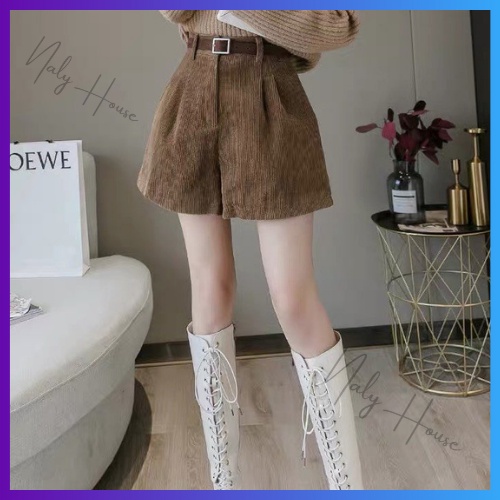 Quần Short Nhung Cạp Cao 3 Màu Đen, Be, Nâu Siêu Xinh , Siêu Sang