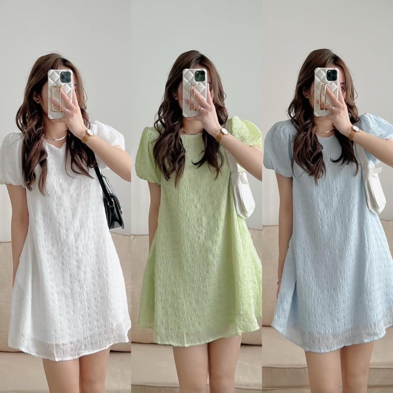 Váy babydoll xốp tay bồng dáng suông 3 màu dáng ngắn BBD XỐP