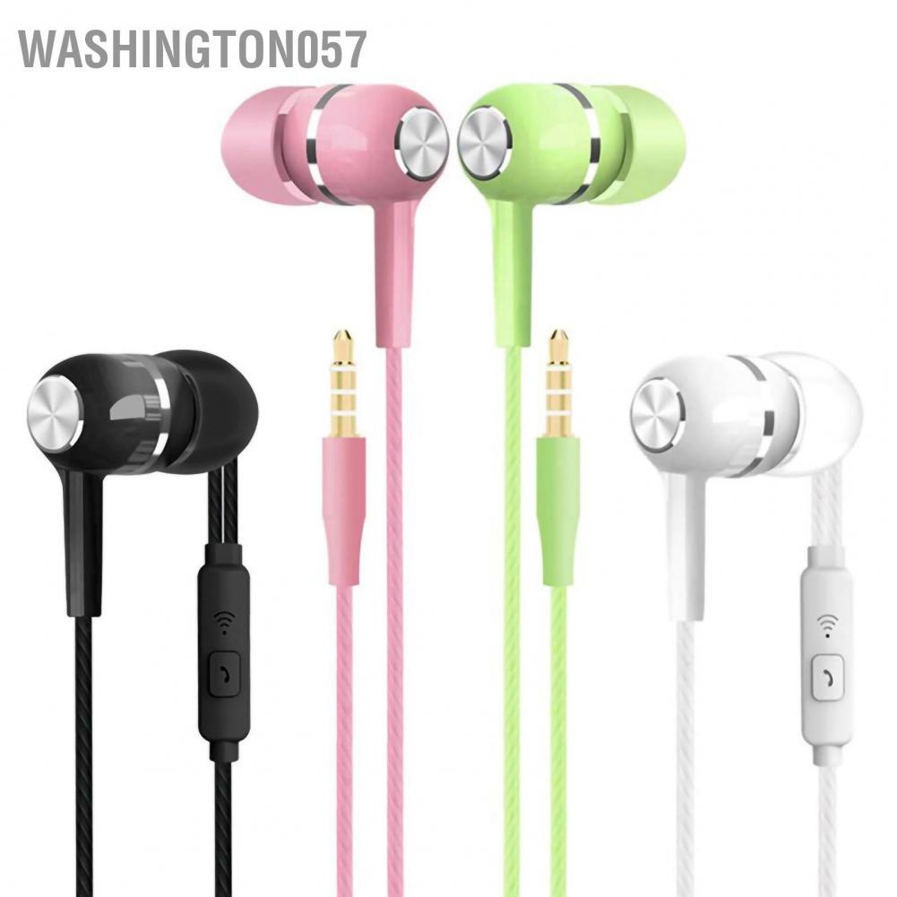 Washington057 Wired Sport Earphone Stereo Earbuds with Microphone Good Bass for Laptop PC Mobile Phone