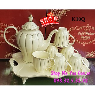 BỘ ẤM CHÉN SỨ NGÀ CAO CẤP KÈM KHAY
