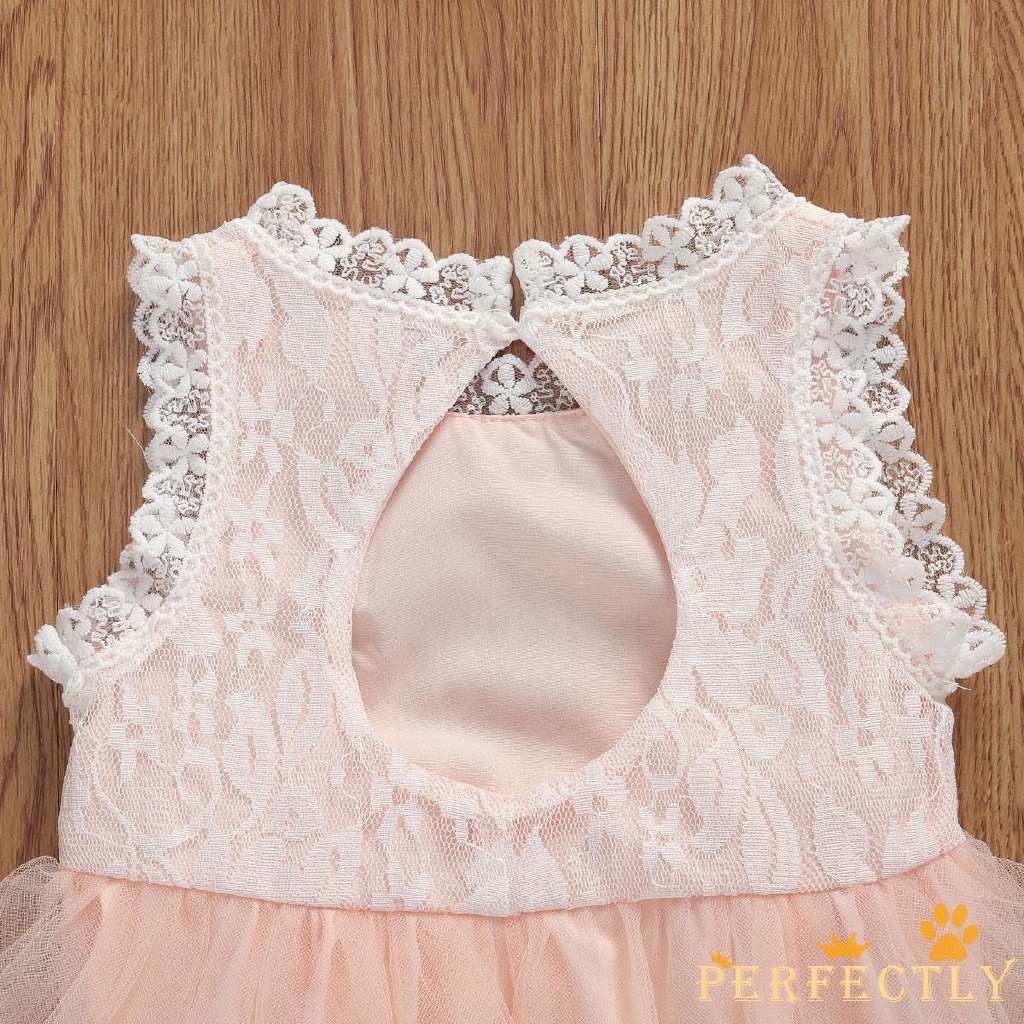 ✨QDA-0-18m Baby Girl Sleeveless Princess Mesh Bow Belt Lace Elastic Classic Round Neck Bodysuit