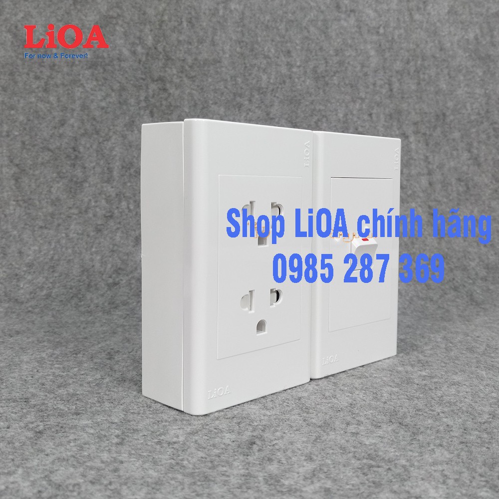 Combo ổ cắm điện đôi 3 chấu LiOA 16A 3520W + 1 công tắc điện - Lắp nổi