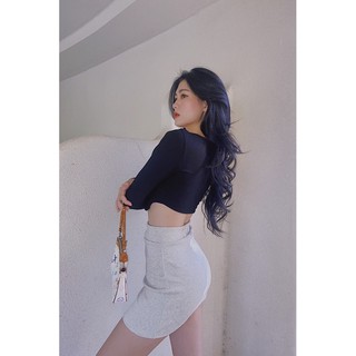 BUTTON CROPTOP▪Áo khoét eo nút khâu tay dài