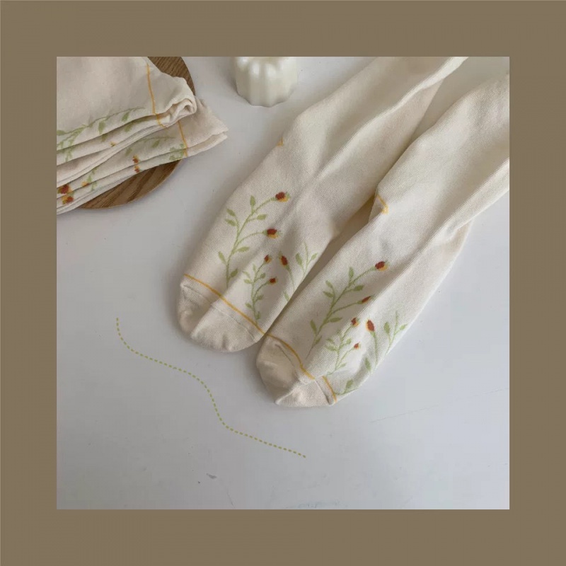 Vớ Trung Bình Họa Tiết Hoa Phong Cách Harajuku Nhật Bản Cho Nữ