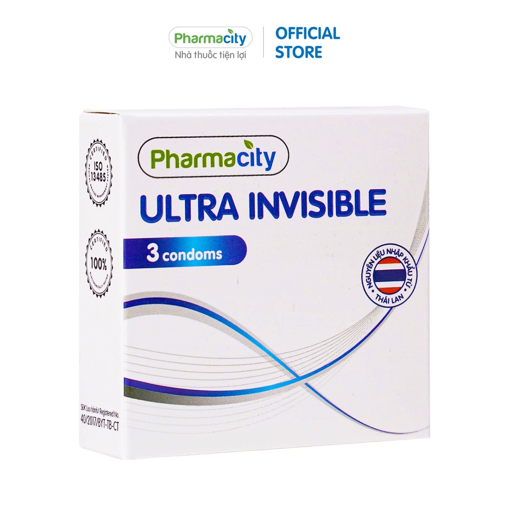 Bao cao su siêu mỏng Pharmacity Ultra Invisible (3 cái/hộp)