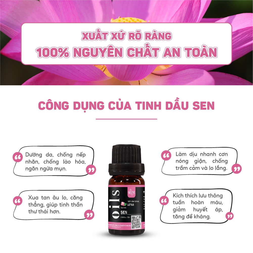 Tinh dầu thiên nhiên xông phòng Sen Haeva xua tan lo âu, căng thẳng, giúp tinh thần thư thái, ngủ ngon, chống lão hoá