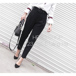 [Giảm giá] Quần baggy nữ | Quần baggy vải kèm đai, gấu lệch