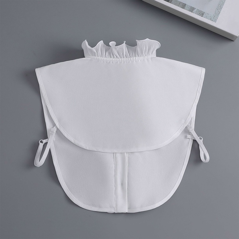 Han Áo Sơ Mi Trắng Nửa Cổ Đứng Nhún Bèo Dickey Có Thể Tháo Rời Cho Nữ