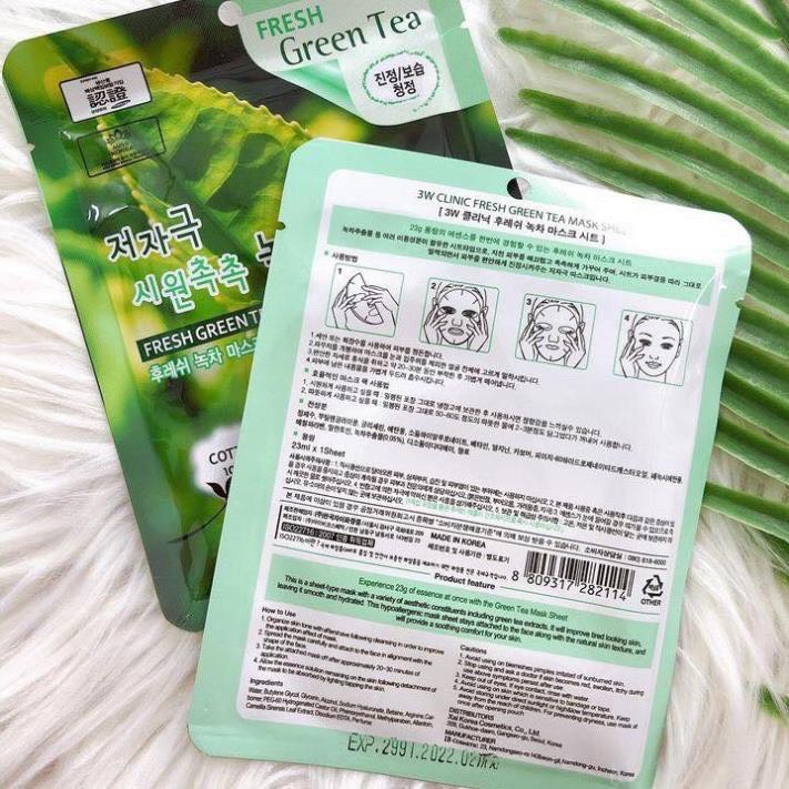 Mặt Nạ Đắp Mặt Trà Xanh Dưỡng Da 3w Clinic Fresh Greentea Mask Sheet 23ml bộ 10 miếng ( hàng chính hãng )