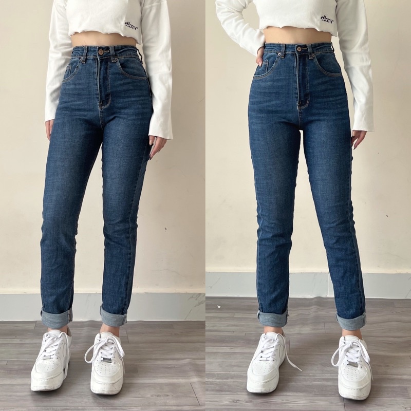 [NEW] Quần jean nữ lưng siêu cao dáng slimfit màu đậm, ôm vừa hàng cao cấp - Ms01