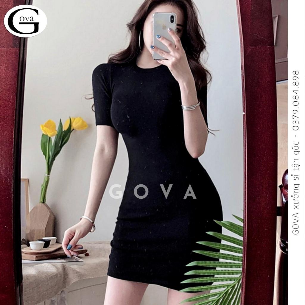 Đầm Váy Body CỔ TRÒN Basic Thun Gân Kiểu Sexy Nữ, Đầm Thun Ôm Body Đẹp Gợi Cảm GOVA