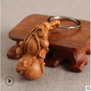 Combo 10 Móc khóa gỗ hồ lô phong thủy may mắn bình an