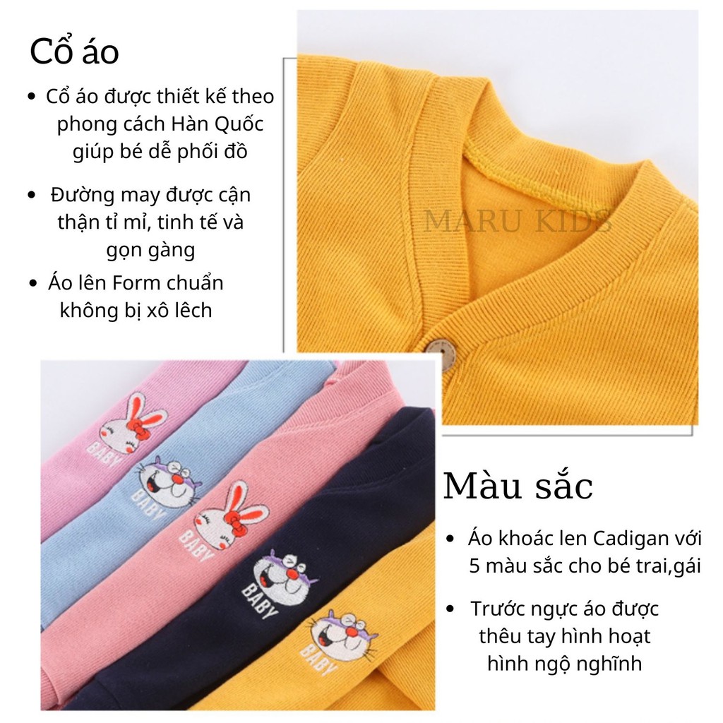 Áo len Cadigan phong cách Hàn, áo khoác cho bé trai bé gái 9-20kg